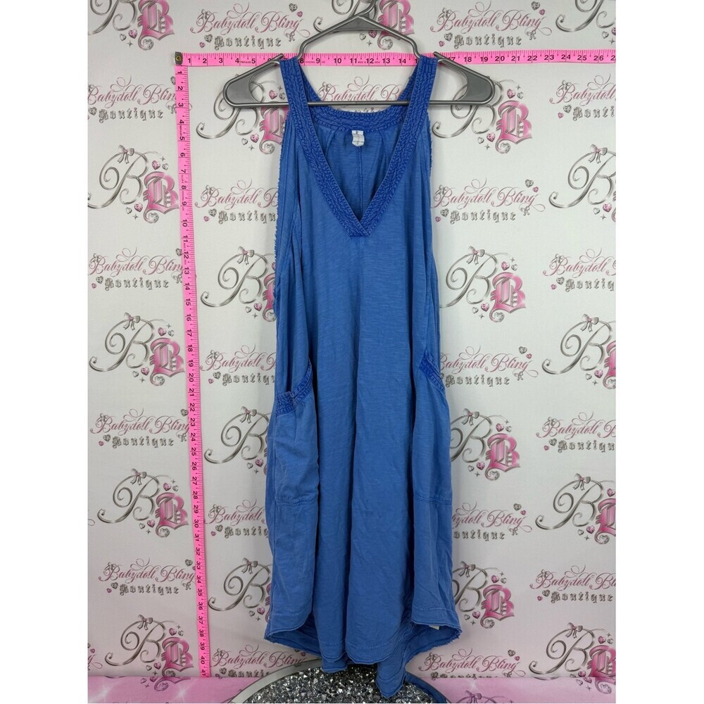 Daily practice dress Casual Blue Midi Tank Dress with Crochet Trim
